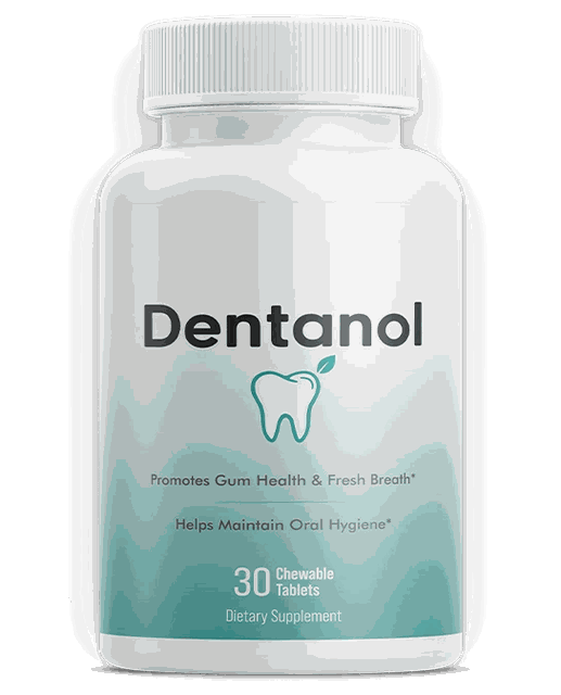 Dentanol: a white and teal bottle of 30 chewable tablets